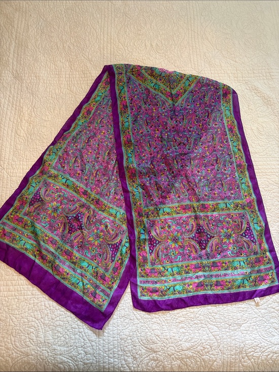 Accessories - Vibrant Purple Paisley Silk Scarf